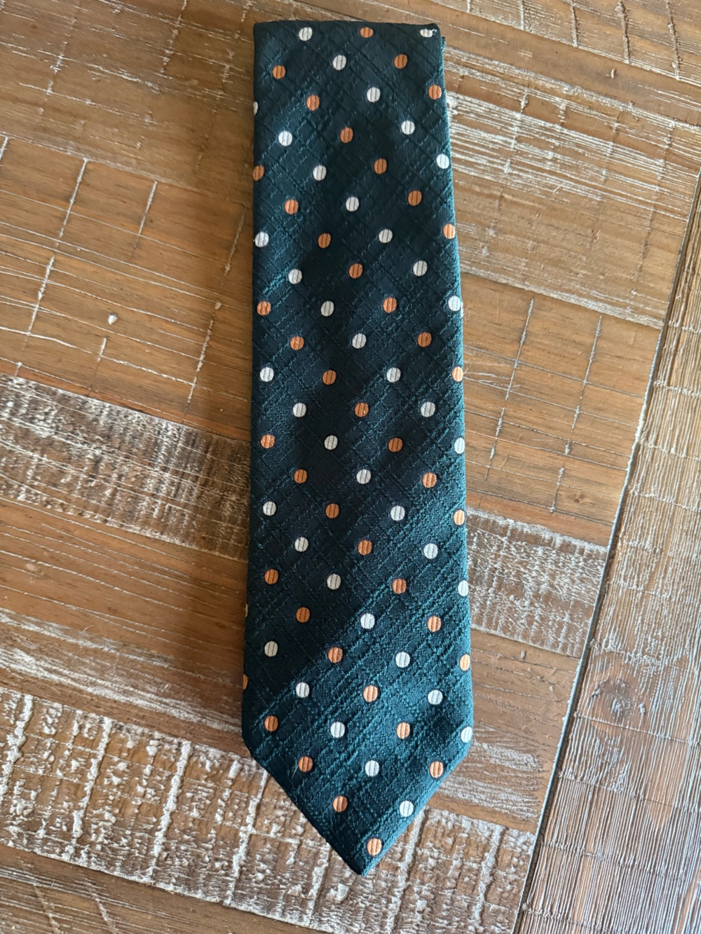 Vintage Adrian 1970s Necktie", "Green Polyester Polka Dot", and "Retro